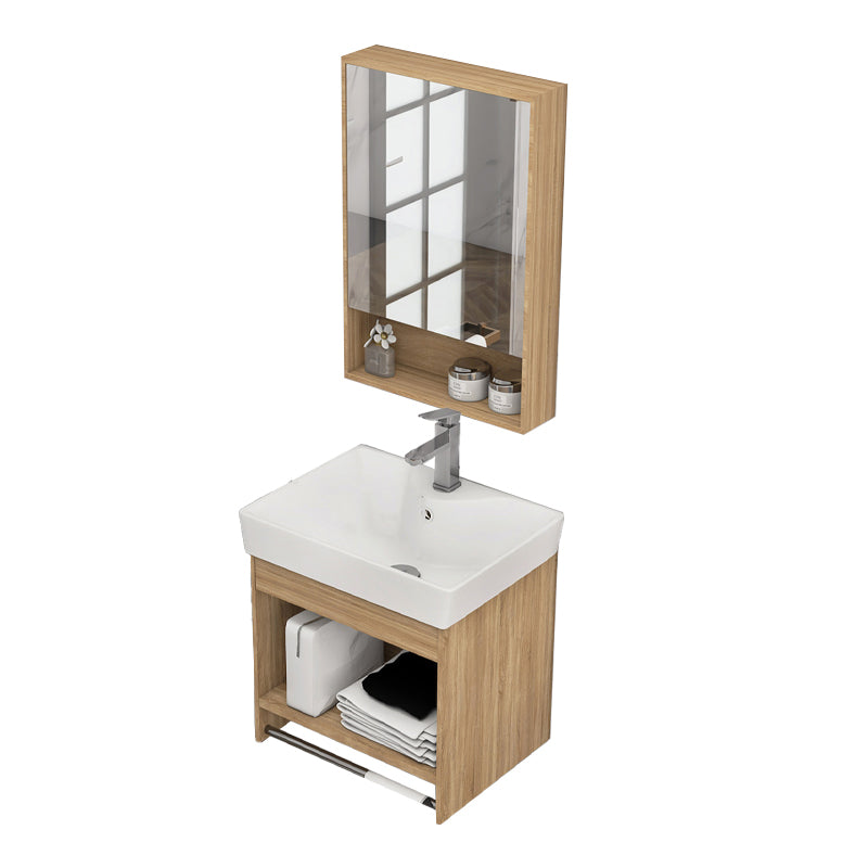 Modern Sink Vanity Rectangular Ceramic Top Single Wall Mount Vanity Vanity & Faucet & Mirror Cabinet 16"L x 12"W x 16.5"H Clearhalo 'Bathroom Remodel & Bathroom Fixtures' 'Bathroom Vanities' 'bathroom_vanities' 'Home Improvement' 'home_improvement' 'home_improvement_bathroom_vanities' 7573117