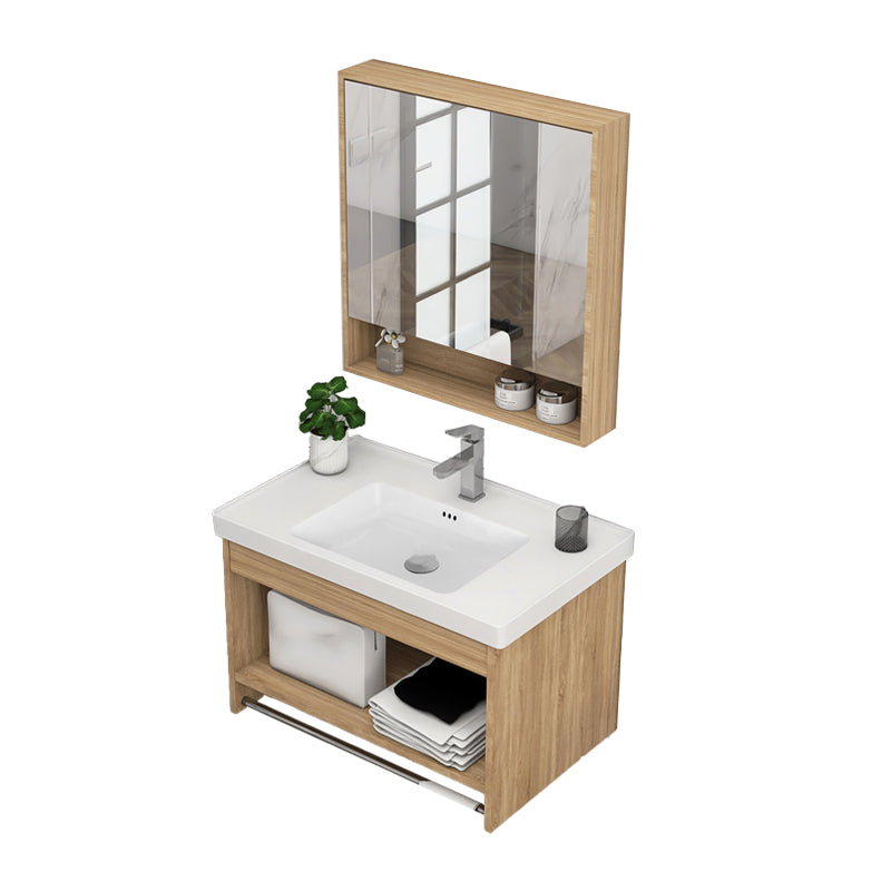 Modern Sink Vanity Rectangular Ceramic Top Single Wall Mount Vanity Vanity & Faucet & Mirror Cabinet 24"L x 16"W x 15"H Clearhalo 'Bathroom Remodel & Bathroom Fixtures' 'Bathroom Vanities' 'bathroom_vanities' 'Home Improvement' 'home_improvement' 'home_improvement_bathroom_vanities' 7573118