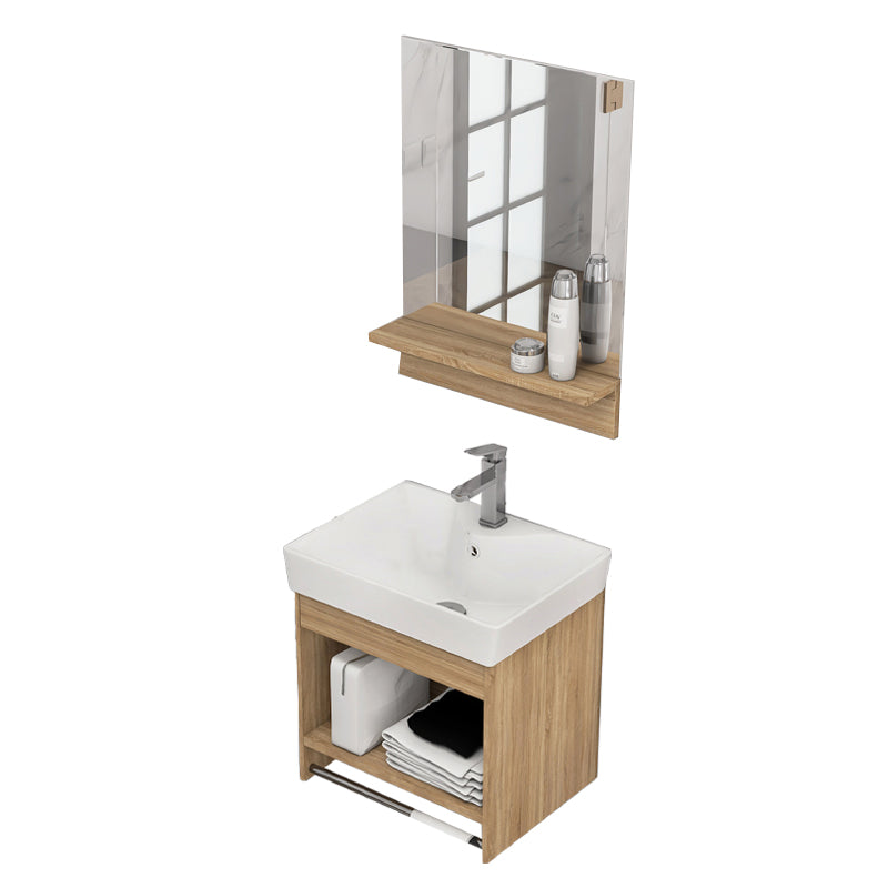 Modern Sink Vanity Rectangular Ceramic Top Single Wall Mount Vanity Vanity & Faucet & Square Mirror 16"L x 12"W x 16.5"H Clearhalo 'Bathroom Remodel & Bathroom Fixtures' 'Bathroom Vanities' 'bathroom_vanities' 'Home Improvement' 'home_improvement' 'home_improvement_bathroom_vanities' 7573119