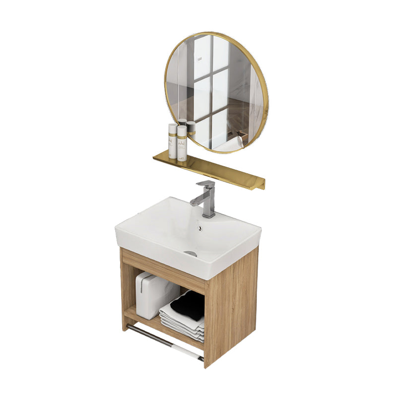 Modern Sink Vanity Rectangular Ceramic Top Single Wall Mount Vanity Vanity & Faucet & Round Mirror 16"L x 12"W x 16.5"H Clearhalo 'Bathroom Remodel & Bathroom Fixtures' 'Bathroom Vanities' 'bathroom_vanities' 'Home Improvement' 'home_improvement' 'home_improvement_bathroom_vanities' 7573120