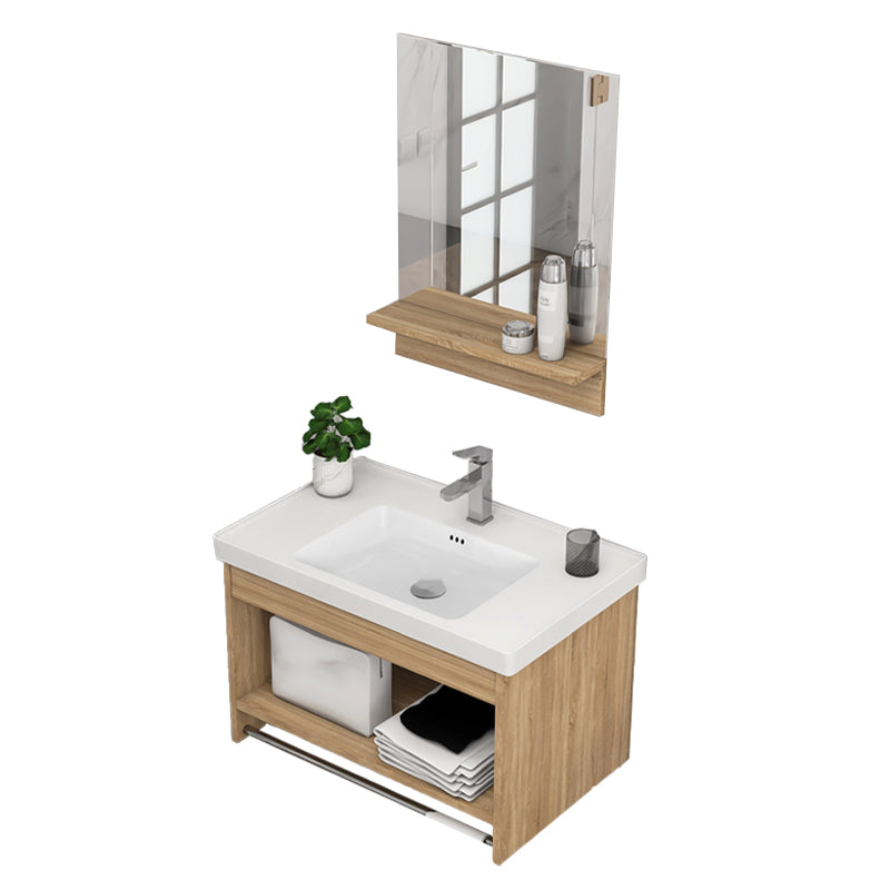 Modern Sink Vanity Rectangular Ceramic Top Single Wall Mount Vanity Vanity & Faucet & Square Mirror 24"L x 16"W x 15"H Clearhalo 'Bathroom Remodel & Bathroom Fixtures' 'Bathroom Vanities' 'bathroom_vanities' 'Home Improvement' 'home_improvement' 'home_improvement_bathroom_vanities' 7573121