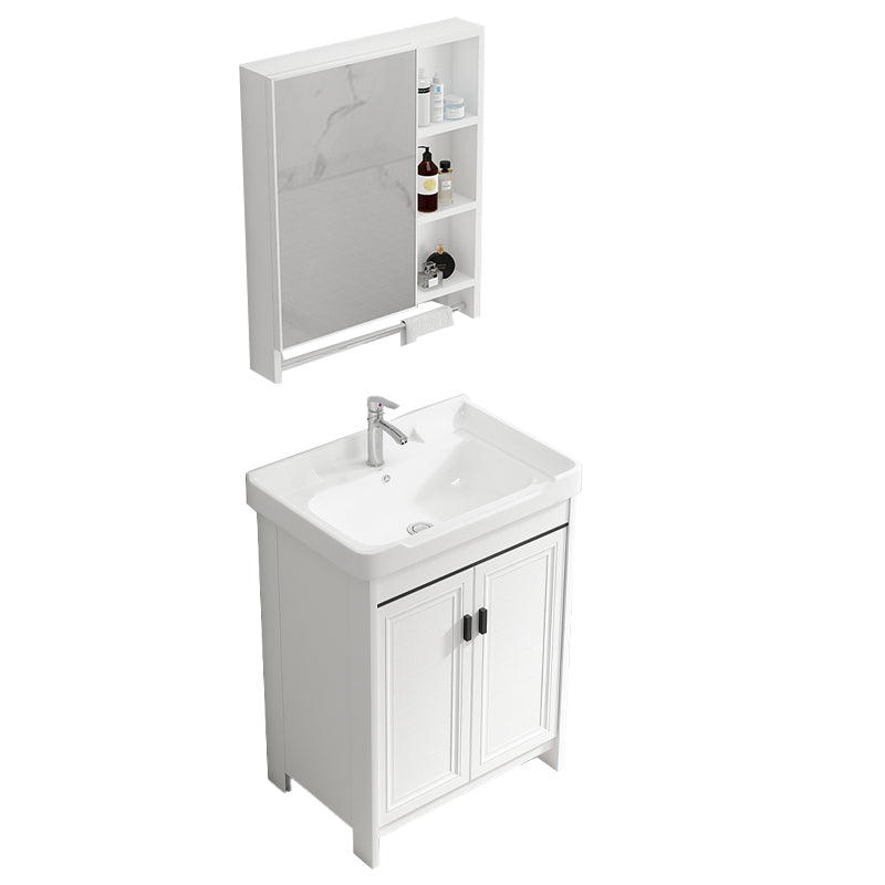 Modern Rectangular Bath Vanity White Ceramic Single Freestanding Sink Vanity Vanity & Faucet & Mirror Cabinet 24"L x 16"W x 32"H Towel Bar Included Clearhalo 'Bathroom Remodel & Bathroom Fixtures' 'Bathroom Vanities' 'bathroom_vanities' 'Home Improvement' 'home_improvement' 'home_improvement_bathroom_vanities' 7573150