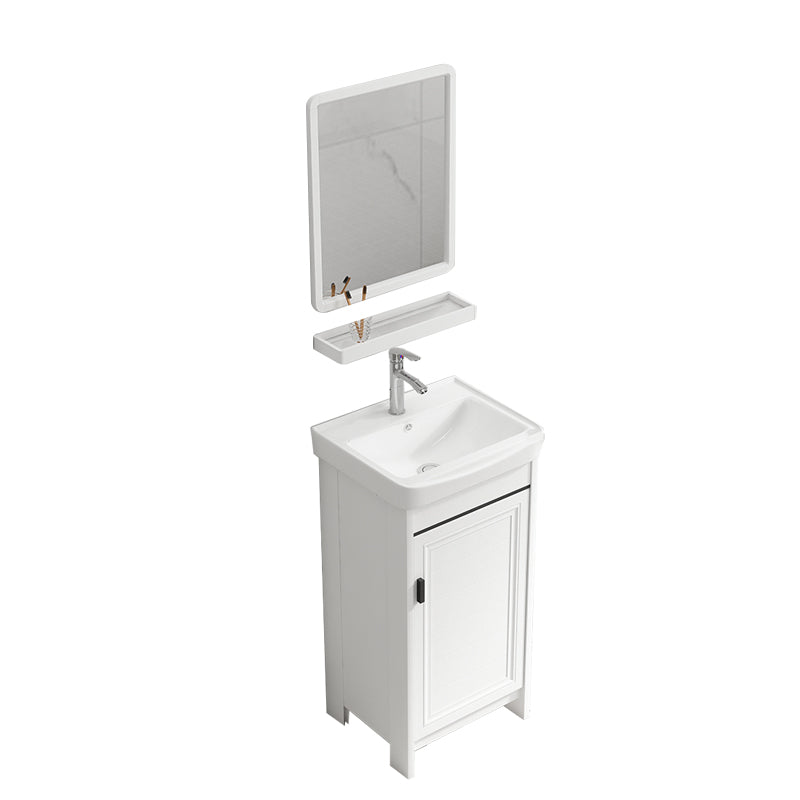 Modern Rectangular Bath Vanity White Ceramic Single Freestanding Sink Vanity Vanity & Faucet & Mirrors 17"L x 14"W x 32"H Towel Bar Not Included Clearhalo 'Bathroom Remodel & Bathroom Fixtures' 'Bathroom Vanities' 'bathroom_vanities' 'Home Improvement' 'home_improvement' 'home_improvement_bathroom_vanities' 7573154