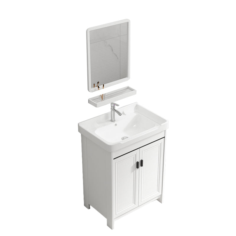 Modern Rectangular Bath Vanity White Ceramic Single Freestanding Sink Vanity Vanity & Faucet & Mirrors 24"L x 19"W x 32"H Towel Bar Not Included Clearhalo 'Bathroom Remodel & Bathroom Fixtures' 'Bathroom Vanities' 'bathroom_vanities' 'Home Improvement' 'home_improvement' 'home_improvement_bathroom_vanities' 7573156