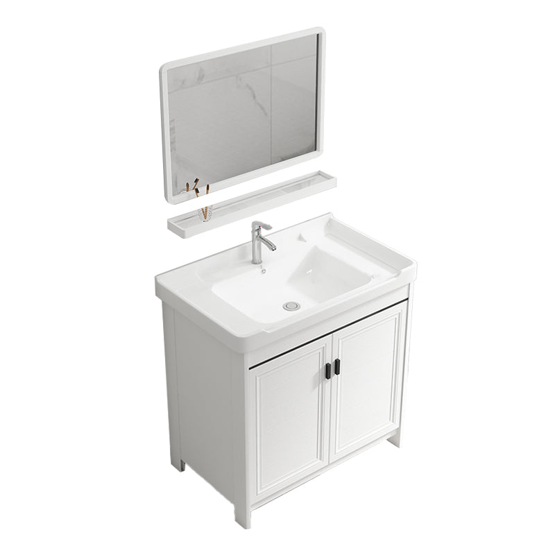 Modern Rectangular Bath Vanity White Ceramic Single Freestanding Sink Vanity Vanity & Faucet & Mirrors 32"L x 19"W x 32"H Towel Bar Not Included Clearhalo 'Bathroom Remodel & Bathroom Fixtures' 'Bathroom Vanities' 'bathroom_vanities' 'Home Improvement' 'home_improvement' 'home_improvement_bathroom_vanities' 7573160