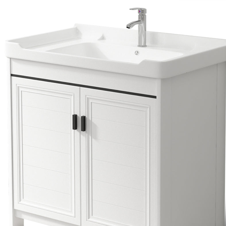 Modern Rectangular Bath Vanity White Ceramic Single Freestanding Sink Vanity Clearhalo 'Bathroom Remodel & Bathroom Fixtures' 'Bathroom Vanities' 'bathroom_vanities' 'Home Improvement' 'home_improvement' 'home_improvement_bathroom_vanities' 7573162