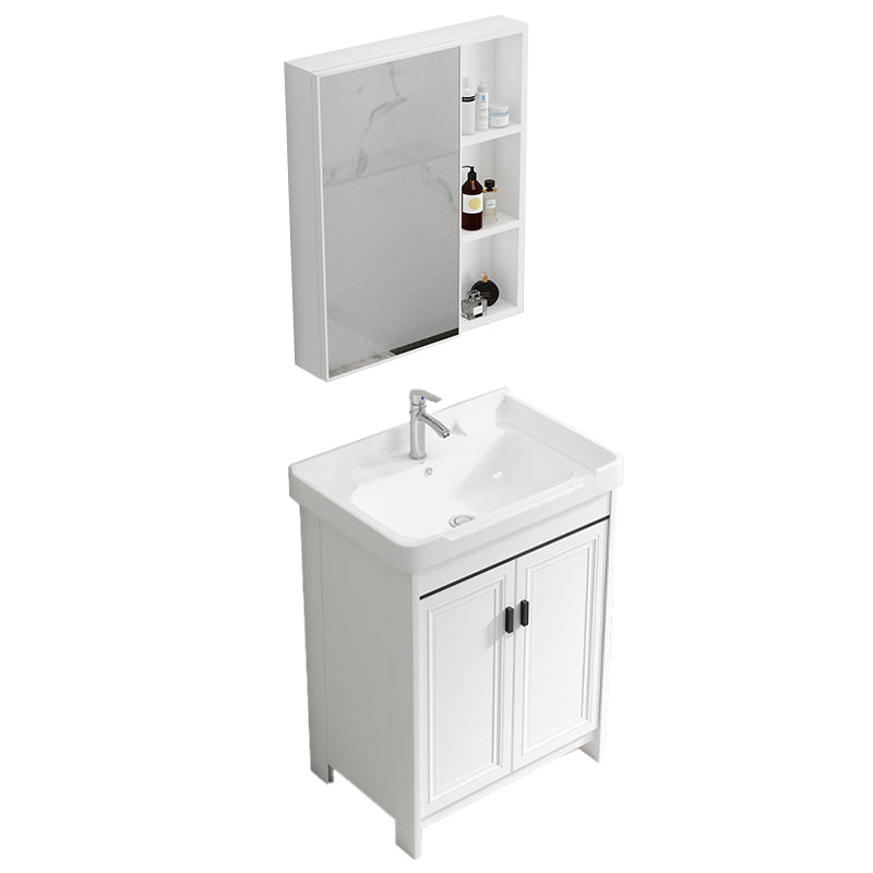 Modern Rectangular Bath Vanity White Ceramic Single Freestanding Sink Vanity Vanity & Faucet & Mirror Cabinet 24"L x 16"W x 32"H Towel Bar Not Included Clearhalo 'Bathroom Remodel & Bathroom Fixtures' 'Bathroom Vanities' 'bathroom_vanities' 'Home Improvement' 'home_improvement' 'home_improvement_bathroom_vanities' 7573163