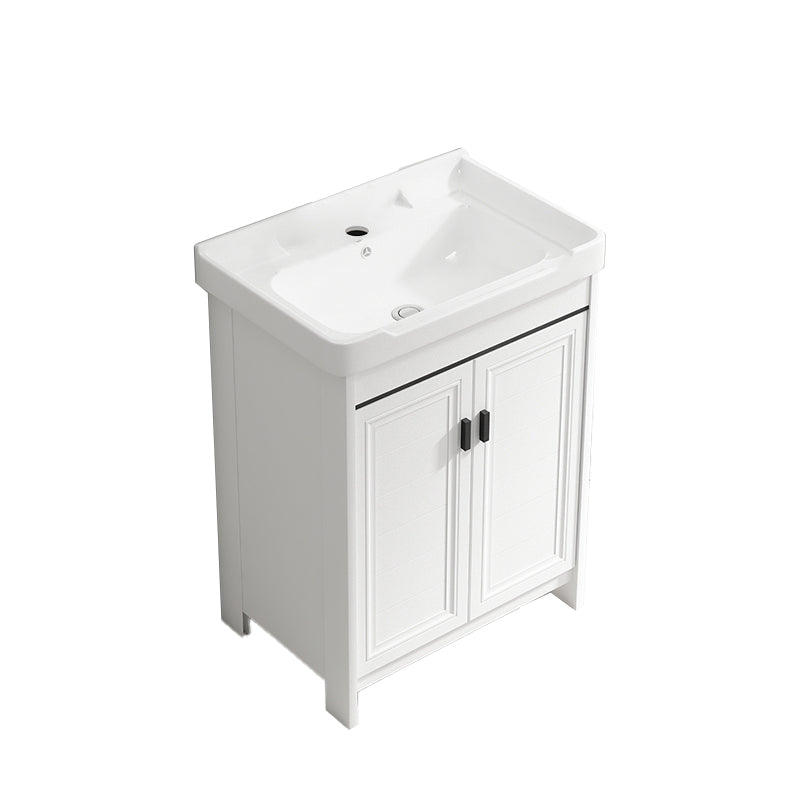 Modern Rectangular Bath Vanity White Ceramic Single Freestanding Sink Vanity Bathroom Vanity 24"L x 16"W x 32"H Towel Bar Not Included Clearhalo 'Bathroom Remodel & Bathroom Fixtures' 'Bathroom Vanities' 'bathroom_vanities' 'Home Improvement' 'home_improvement' 'home_improvement_bathroom_vanities' 7573165