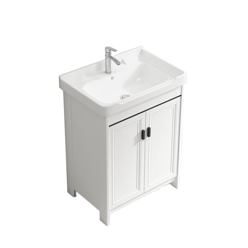 Modern Rectangular Bath Vanity White Ceramic Single Freestanding Sink Vanity Vanity & Faucet 24"L x 16"W x 32"H Towel Bar Not Included Clearhalo 'Bathroom Remodel & Bathroom Fixtures' 'Bathroom Vanities' 'bathroom_vanities' 'Home Improvement' 'home_improvement' 'home_improvement_bathroom_vanities' 7573167