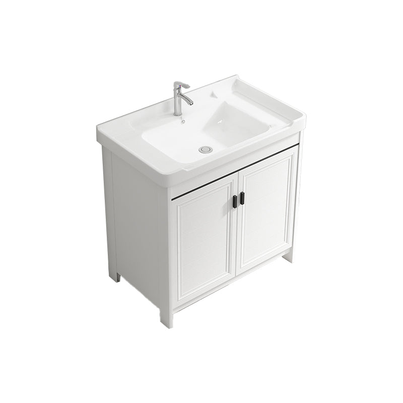 Modern Rectangular Bath Vanity White Ceramic Single Freestanding Sink Vanity Vanity & Faucet 32"L x 19"W x 32"H Towel Bar Not Included Clearhalo 'Bathroom Remodel & Bathroom Fixtures' 'Bathroom Vanities' 'bathroom_vanities' 'Home Improvement' 'home_improvement' 'home_improvement_bathroom_vanities' 7573168