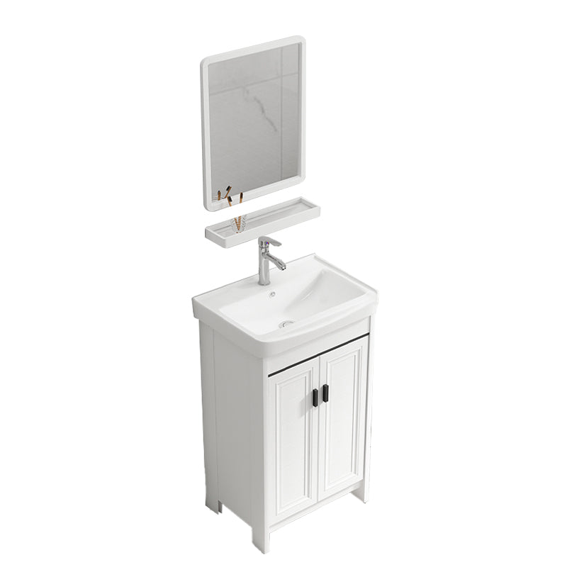 Modern Rectangular Bath Vanity White Ceramic Single Freestanding Sink Vanity Vanity & Faucet & Mirrors 20"L x 14"W x 32"H Towel Bar Not Included Clearhalo 'Bathroom Remodel & Bathroom Fixtures' 'Bathroom Vanities' 'bathroom_vanities' 'Home Improvement' 'home_improvement' 'home_improvement_bathroom_vanities' 7573169