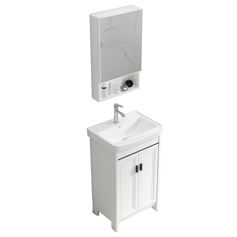 Modern Rectangular Bath Vanity White Ceramic Single Freestanding Sink Vanity Vanity & Faucet & Mirror Cabinet 20"L x 14"W x 32"H Towel Bar Not Included Clearhalo 'Bathroom Remodel & Bathroom Fixtures' 'Bathroom Vanities' 'bathroom_vanities' 'Home Improvement' 'home_improvement' 'home_improvement_bathroom_vanities' 7573177