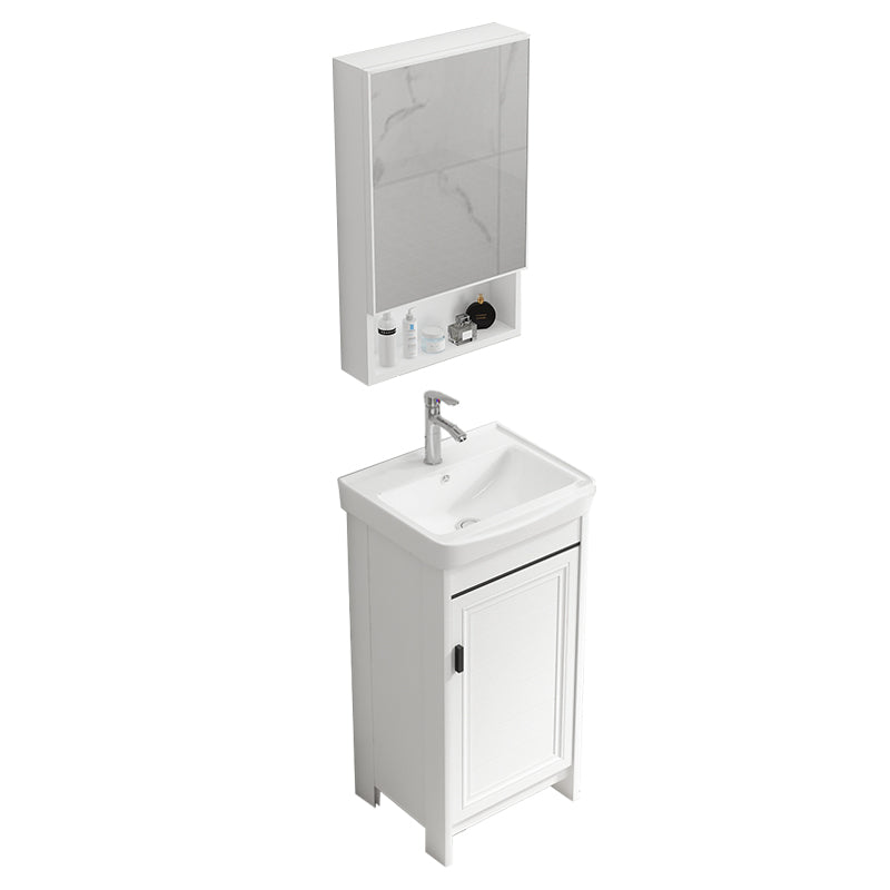 Modern Rectangular Bath Vanity White Ceramic Single Freestanding Sink Vanity Vanity & Faucet & Mirror Cabinet 17"L x 14"W x 32"H Towel Bar Not Included Clearhalo 'Bathroom Remodel & Bathroom Fixtures' 'Bathroom Vanities' 'bathroom_vanities' 'Home Improvement' 'home_improvement' 'home_improvement_bathroom_vanities' 7573178