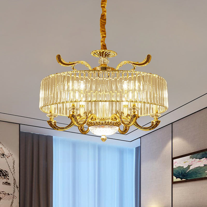 Gold 6/8 Lights Pendant Chandelier Modernist Crystal Block Circle Ceiling Suspension Lamp 6 Gold Clearhalo 'Ceiling Lights' 'Chandeliers' 'Modern Chandeliers' 'Modern' Lighting' 757679