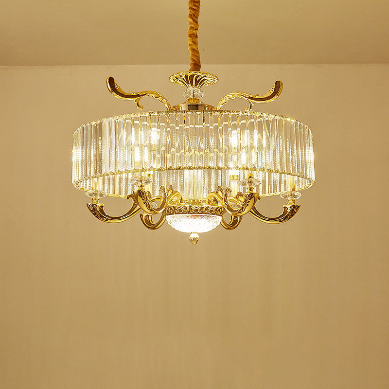 Gold 6/8 Lights Pendant Chandelier Modernist Crystal Block Circle Ceiling Suspension Lamp Clearhalo 'Ceiling Lights' 'Chandeliers' 'Modern Chandeliers' 'Modern' Lighting' 757681