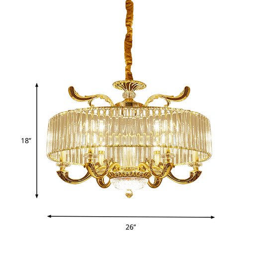 Gold 6/8 Lights Pendant Chandelier Modernist Crystal Block Circle Ceiling Suspension Lamp Clearhalo 'Ceiling Lights' 'Chandeliers' 'Modern Chandeliers' 'Modern' Lighting' 757682