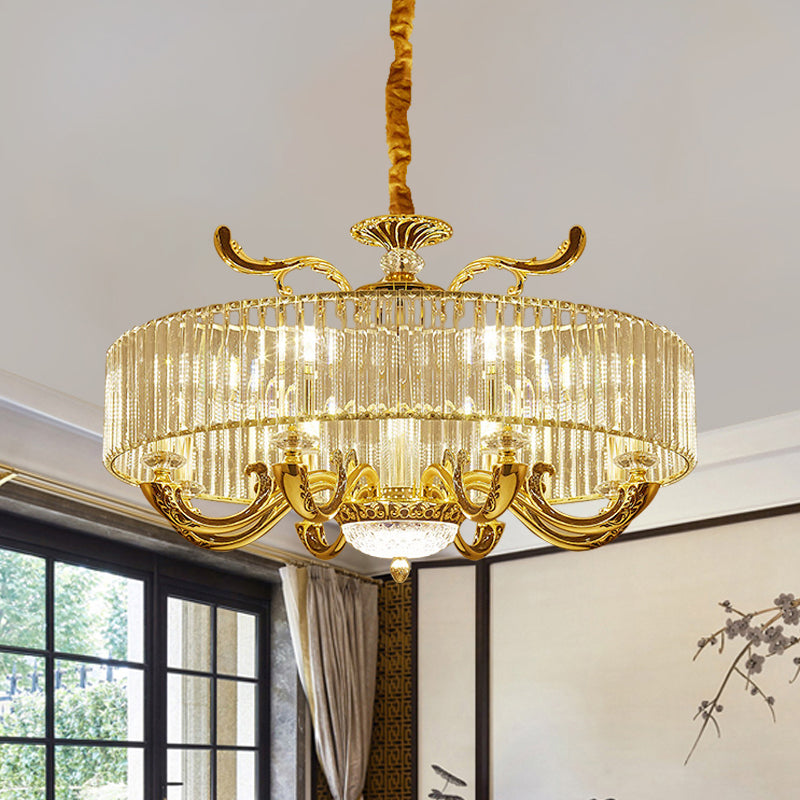 Gold 6/8 Lights Pendant Chandelier Modernist Crystal Block Circle Ceiling Suspension Lamp 8 Gold Clearhalo 'Ceiling Lights' 'Chandeliers' 'Modern Chandeliers' 'Modern' Lighting' 757683