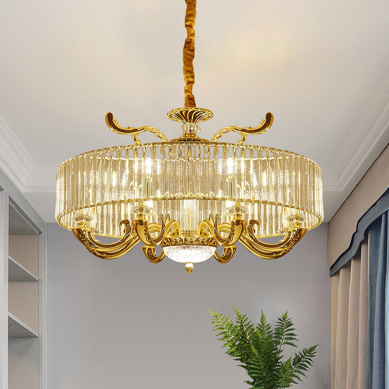 Gold 6/8 Lights Pendant Chandelier Modernist Crystal Block Circle Ceiling Suspension Lamp Clearhalo 'Ceiling Lights' 'Chandeliers' 'Modern Chandeliers' 'Modern' Lighting' 757684