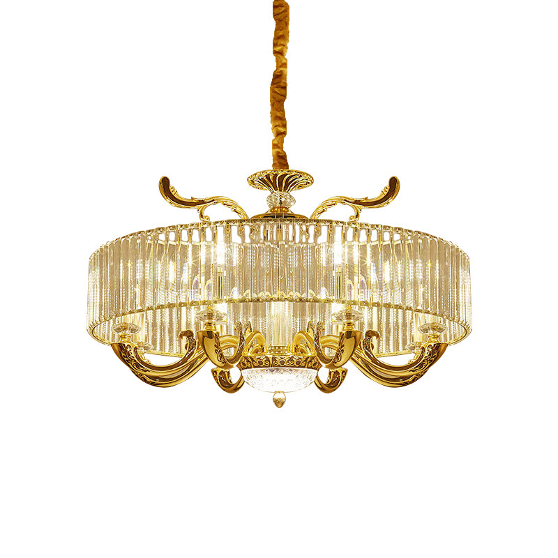 Gold 6/8 Lights Pendant Chandelier Modernist Crystal Block Circle Ceiling Suspension Lamp Clearhalo 'Ceiling Lights' 'Chandeliers' 'Modern Chandeliers' 'Modern' Lighting' 757685