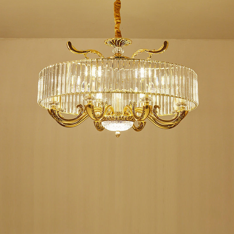 Gold 6/8 Lights Pendant Chandelier Modernist Crystal Block Circle Ceiling Suspension Lamp Clearhalo 'Ceiling Lights' 'Chandeliers' 'Modern Chandeliers' 'Modern' Lighting' 757686