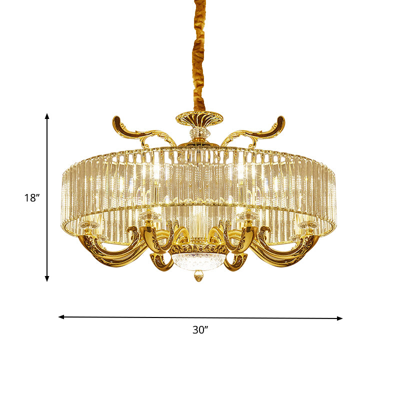 Gold 6/8 Lights Pendant Chandelier Modernist Crystal Block Circle Ceiling Suspension Lamp Clearhalo 'Ceiling Lights' 'Chandeliers' 'Modern Chandeliers' 'Modern' Lighting' 757687