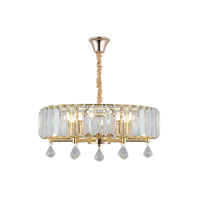 Contemporary Round Hanging Chandelier 6/8 Heads Crystal Pendant Ceiling Light in Gold with Droplet Clearhalo 'Ceiling Lights' 'Chandeliers' 'Modern Chandeliers' 'Modern' Lighting' 757689