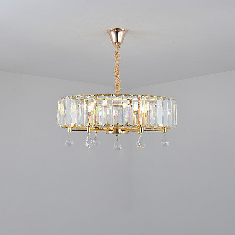 Contemporary Round Hanging Chandelier 6/8 Heads Crystal Pendant Ceiling Light in Gold with Droplet Clearhalo 'Ceiling Lights' 'Chandeliers' 'Modern Chandeliers' 'Modern' Lighting' 757690