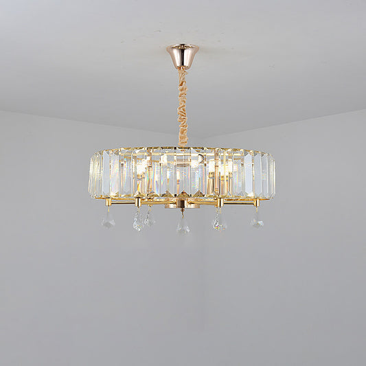 Contemporary Round Hanging Chandelier 6/8 Heads Crystal Pendant Ceiling Light in Gold with Droplet Clearhalo 'Ceiling Lights' 'Chandeliers' 'Modern Chandeliers' 'Modern' Lighting' 757690