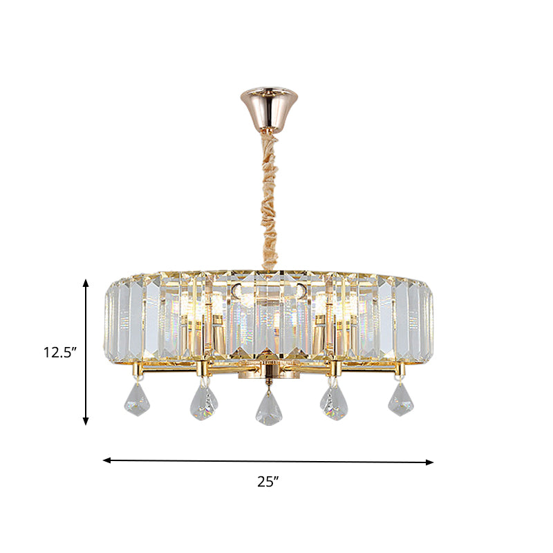 Contemporary Round Hanging Chandelier 6/8 Heads Crystal Pendant Ceiling Light in Gold with Droplet Clearhalo 'Ceiling Lights' 'Chandeliers' 'Modern Chandeliers' 'Modern' Lighting' 757691