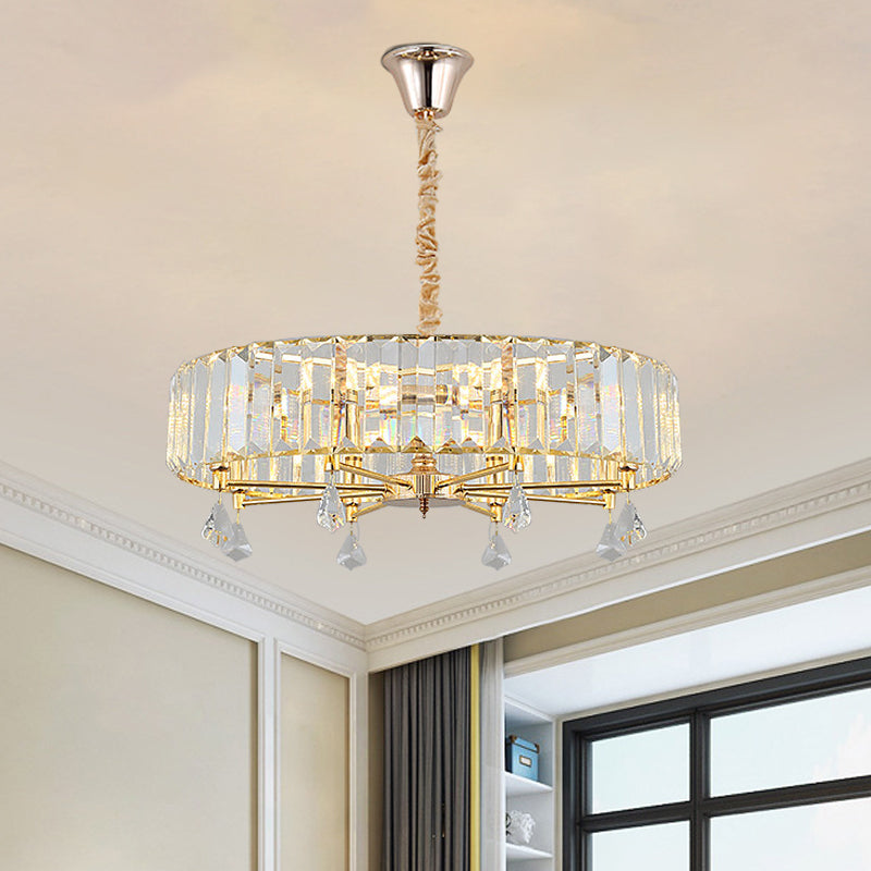 Contemporary Round Hanging Chandelier 6/8 Heads Crystal Pendant Ceiling Light in Gold with Droplet 8 Gold Clearhalo 'Ceiling Lights' 'Chandeliers' 'Modern Chandeliers' 'Modern' Lighting' 757692