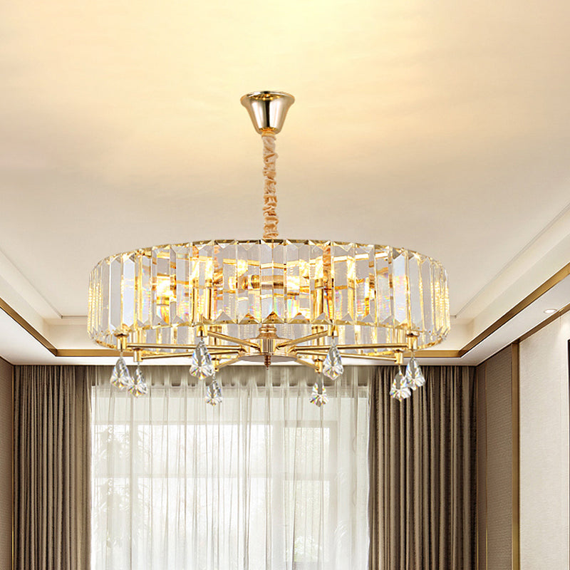 Contemporary Round Hanging Chandelier 6/8 Heads Crystal Pendant Ceiling Light in Gold with Droplet Clearhalo 'Ceiling Lights' 'Chandeliers' 'Modern Chandeliers' 'Modern' Lighting' 757693