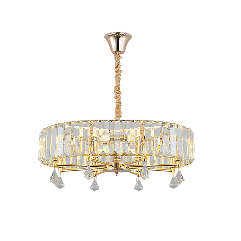 Contemporary Round Hanging Chandelier 6/8 Heads Crystal Pendant Ceiling Light in Gold with Droplet Clearhalo 'Ceiling Lights' 'Chandeliers' 'Modern Chandeliers' 'Modern' Lighting' 757694