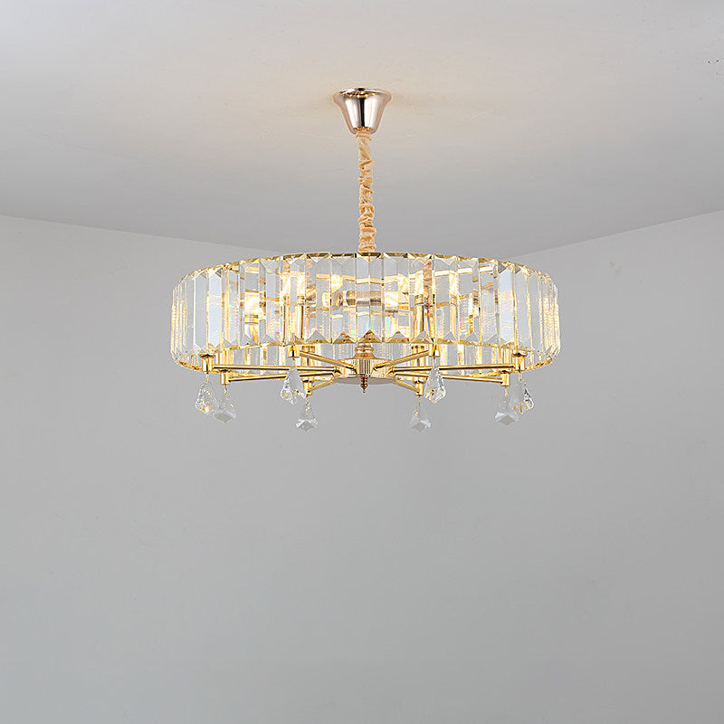 Contemporary Round Hanging Chandelier 6/8 Heads Crystal Pendant Ceiling Light in Gold with Droplet Clearhalo 'Ceiling Lights' 'Chandeliers' 'Modern Chandeliers' 'Modern' Lighting' 757695