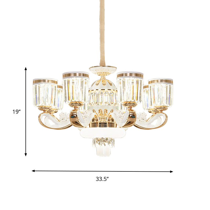 6/8-Head Bell Pendant Chandelier Modern Gold Crystal Block Up Suspension Pendant Lamp Clearhalo 'Ceiling Lights' 'Chandeliers' 'Modern Chandeliers' 'Modern' Lighting' 757700