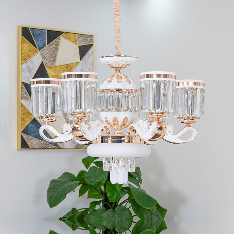 6/8-Head Bell Pendant Chandelier Modern Gold Crystal Block Up Suspension Pendant Lamp 6 Gold Clearhalo 'Ceiling Lights' 'Chandeliers' 'Modern Chandeliers' 'Modern' Lighting' 757701