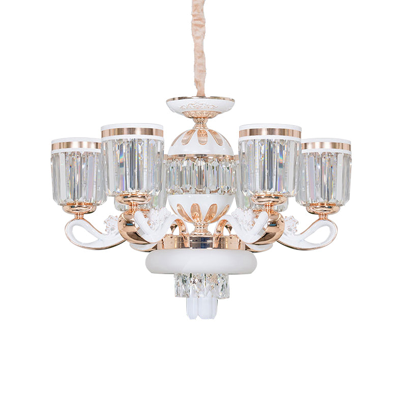 6/8-Head Bell Pendant Chandelier Modern Gold Crystal Block Up Suspension Pendant Lamp Clearhalo 'Ceiling Lights' 'Chandeliers' 'Modern Chandeliers' 'Modern' Lighting' 757703