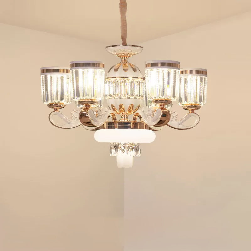 6/8-Head Bell Pendant Chandelier Modern Gold Crystal Block Up Suspension Pendant Lamp Clearhalo 'Ceiling Lights' 'Chandeliers' 'Modern Chandeliers' 'Modern' Lighting' 757704