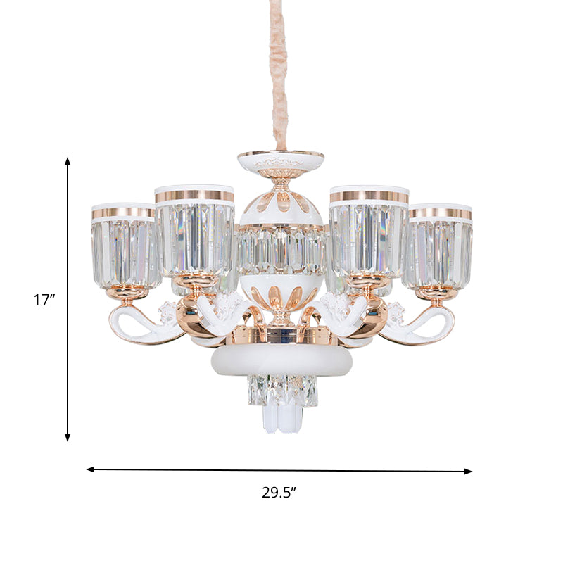 6/8-Head Bell Pendant Chandelier Modern Gold Crystal Block Up Suspension Pendant Lamp Clearhalo 'Ceiling Lights' 'Chandeliers' 'Modern Chandeliers' 'Modern' Lighting' 757705