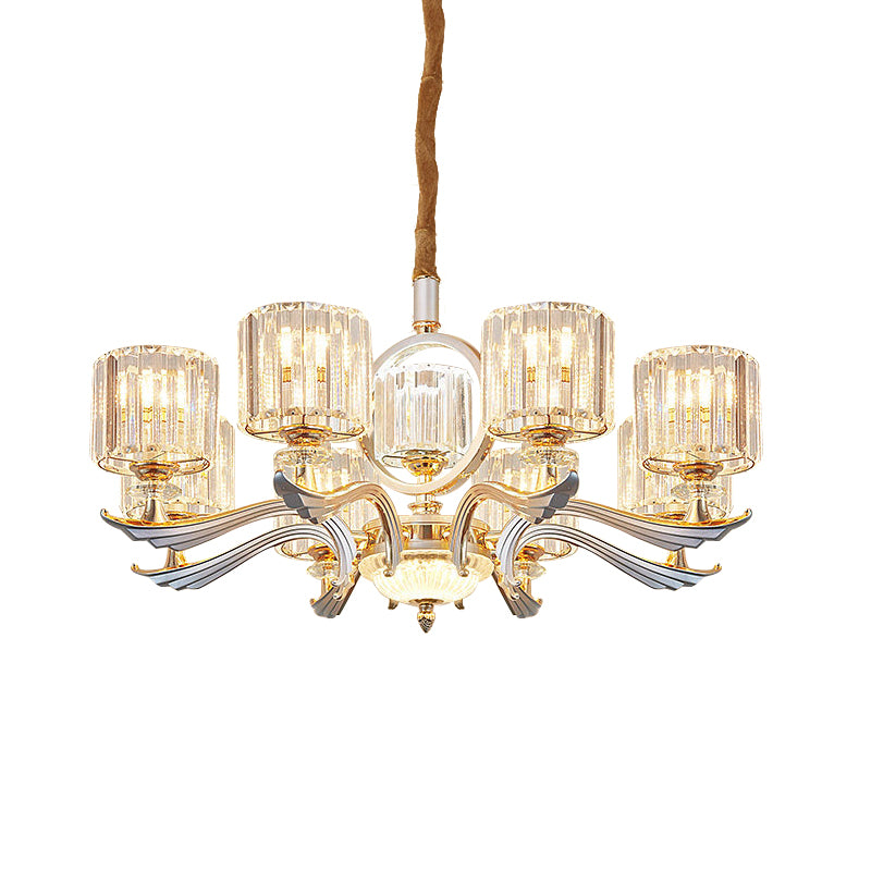 Crystal Block Cylinder Suspension Light Contemporary 6/8-Head Dining Room Chandelier in Silver Clearhalo 'Ceiling Lights' 'Chandeliers' 'Modern Chandeliers' 'Modern' Lighting' 757725