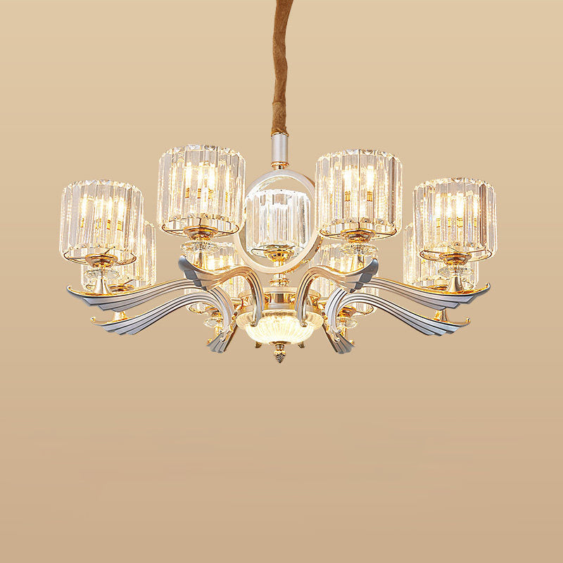 Crystal Block Cylinder Suspension Light Contemporary 6/8-Head Dining Room Chandelier in Silver Clearhalo 'Ceiling Lights' 'Chandeliers' 'Modern Chandeliers' 'Modern' Lighting' 757726