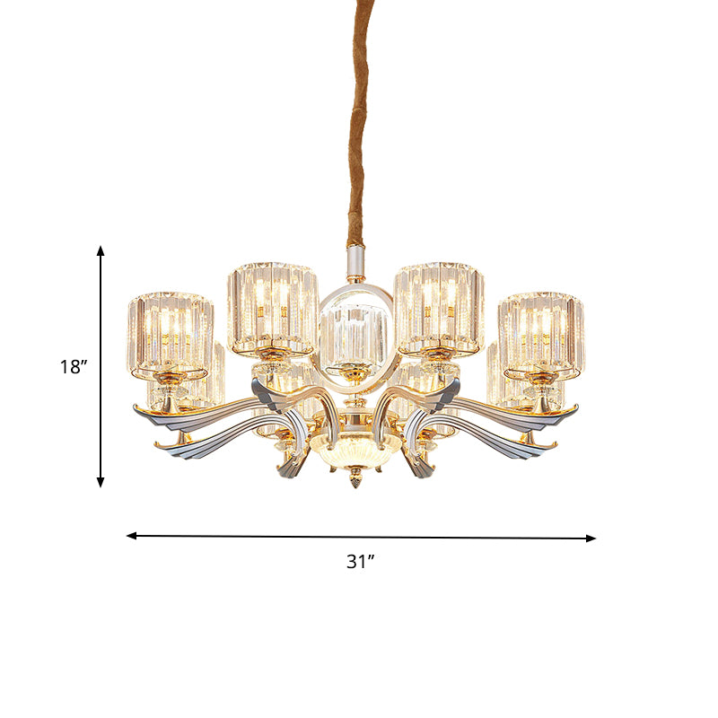 Crystal Block Cylinder Suspension Light Contemporary 6/8-Head Dining Room Chandelier in Silver Clearhalo 'Ceiling Lights' 'Chandeliers' 'Modern Chandeliers' 'Modern' Lighting' 757727