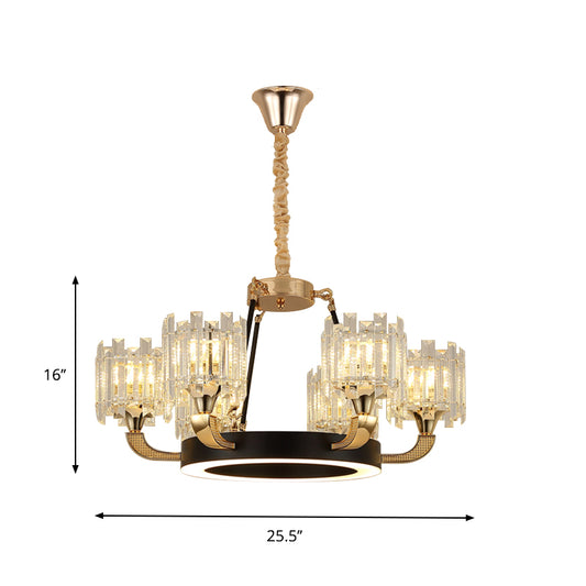 Metal Ring Hanging Chandelier Modern 6/8-Bulb Living Room Pendant Light Fixture in Black and Gold with Round Crystal Sade Clearhalo 'Ceiling Lights' 'Chandeliers' 'Modern Chandeliers' 'Modern' Lighting' 757741