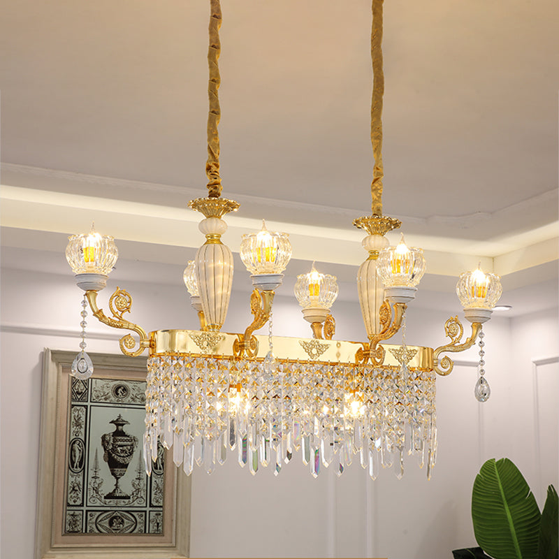 Gold Flower Island Light Fixture Modernist Crystal 6/8-Light Dining Room Pendant Lamp 6 Gold Clearhalo 'Ceiling Lights' 'Island Lights' Lighting' 757746