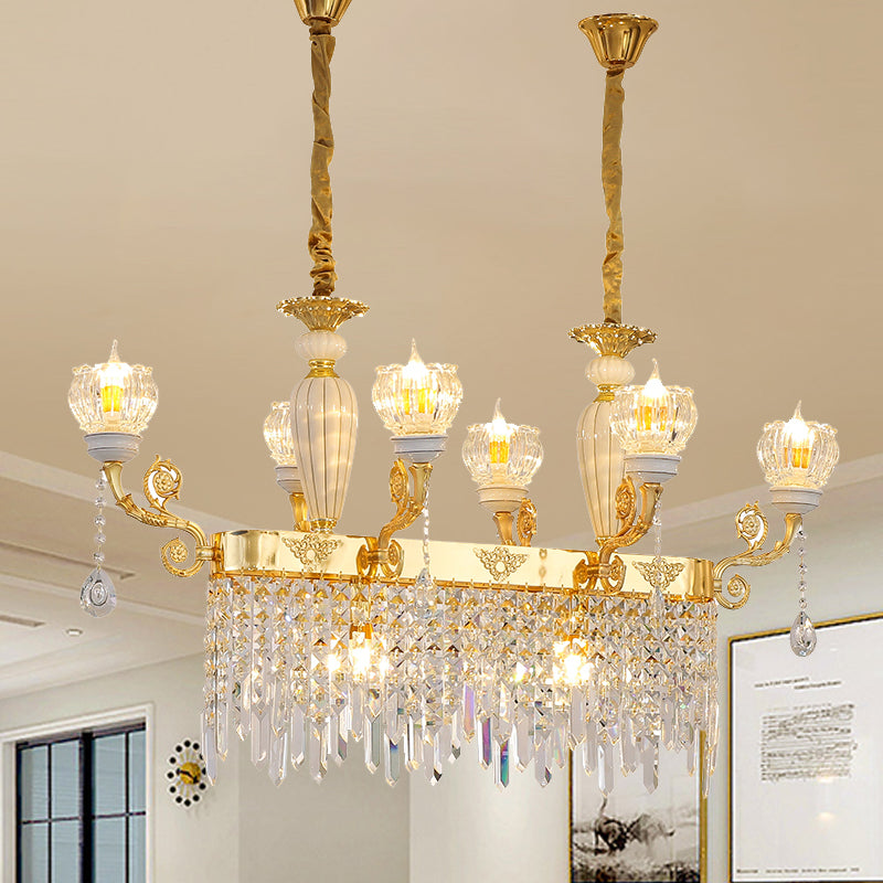 Gold Flower Island Light Fixture Modernist Crystal 6/8-Light Dining Room Pendant Lamp Clearhalo 'Ceiling Lights' 'Island Lights' Lighting' 757747