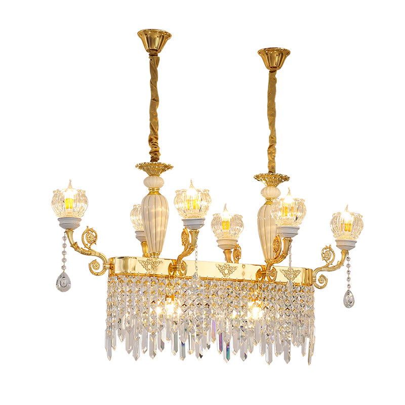 Gold Flower Island Light Fixture Modernist Crystal 6/8-Light Dining Room Pendant Lamp Clearhalo 'Ceiling Lights' 'Island Lights' Lighting' 757749