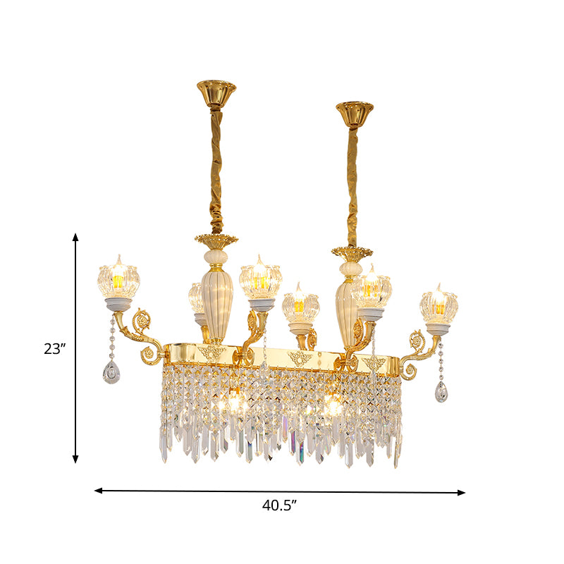 Gold Flower Island Light Fixture Modernist Crystal 6/8-Light Dining Room Pendant Lamp Clearhalo 'Ceiling Lights' 'Island Lights' Lighting' 757750