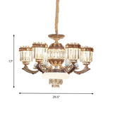 6/8 Lights Chandelier Pendant Light Modern Living Room Ceiling Hang Fixture with Cylinder Crystal Block Shade in Gold Clearhalo 'Ceiling Lights' 'Chandeliers' 'Modern Chandeliers' 'Modern' Lighting' 757763