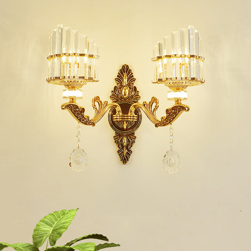Crystal Block Gold Wall Mount Light Arc 1/2-Light Modernism Sconce Lamp Fixture for Corner Clearhalo 'Cast Iron' 'Glass' 'Industrial' 'Modern wall lights' 'Modern' 'Tiffany' 'Traditional wall lights' 'Wall Lamps & Sconces' 'Wall Lights' Lighting' 757783