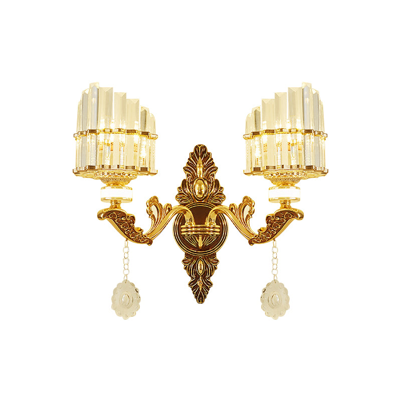 Crystal Block Gold Wall Mount Light Arc 1/2-Light Modernism Sconce Lamp Fixture for Corner Clearhalo 'Cast Iron' 'Glass' 'Industrial' 'Modern wall lights' 'Modern' 'Tiffany' 'Traditional wall lights' 'Wall Lamps & Sconces' 'Wall Lights' Lighting' 757784