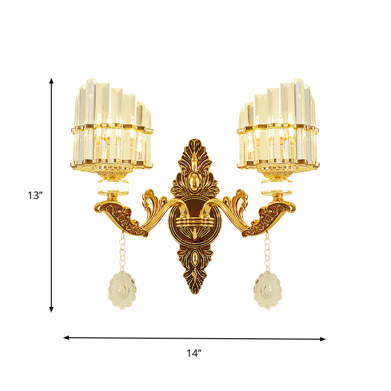 Crystal Block Gold Wall Mount Light Arc 1/2-Light Modernism Sconce Lamp Fixture for Corner Clearhalo 'Cast Iron' 'Glass' 'Industrial' 'Modern wall lights' 'Modern' 'Tiffany' 'Traditional wall lights' 'Wall Lamps & Sconces' 'Wall Lights' Lighting' 757785